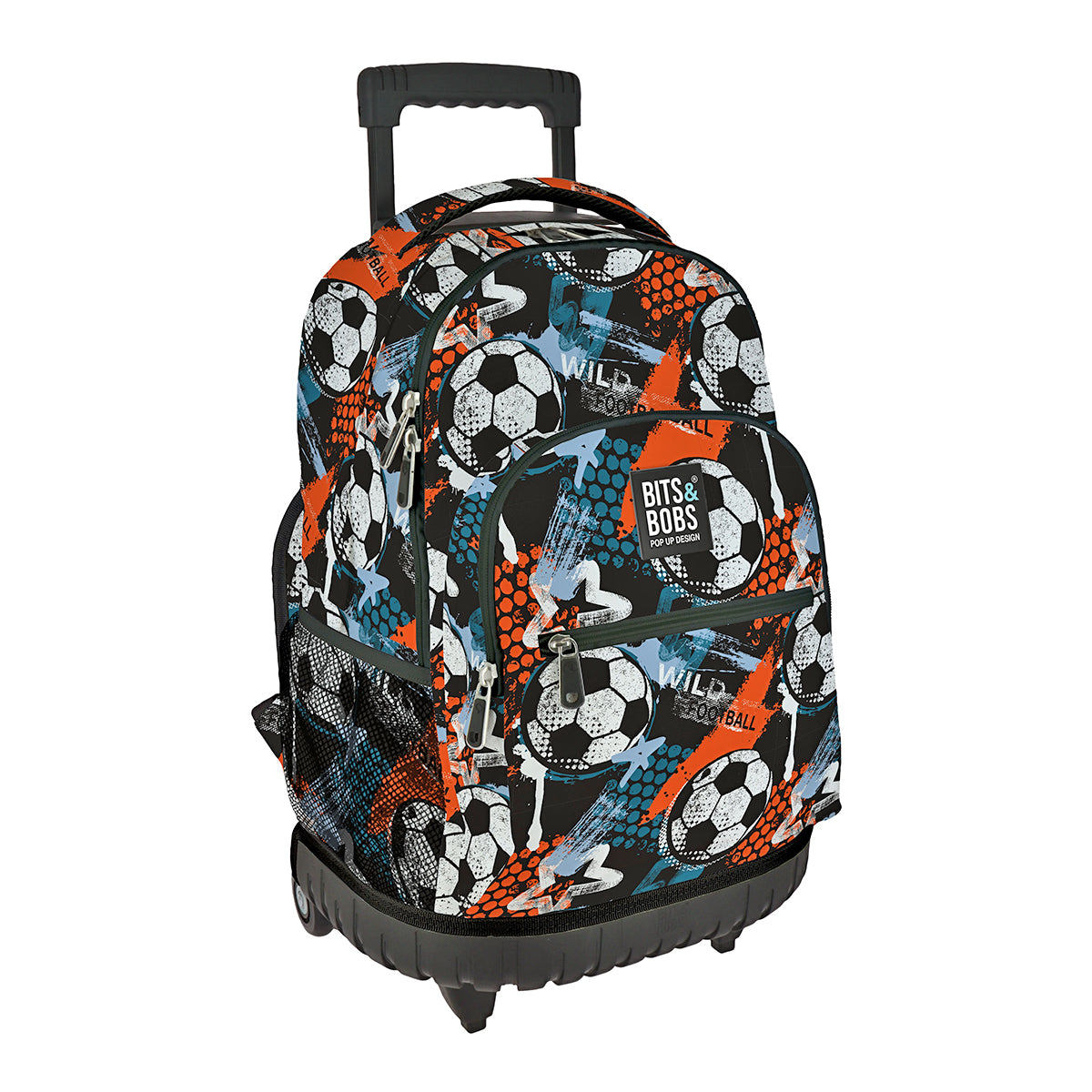 Grafoplás Design - Mochila Escolar 3 Cremalleras y Carrito Integrado. Acolchada. Wild Football