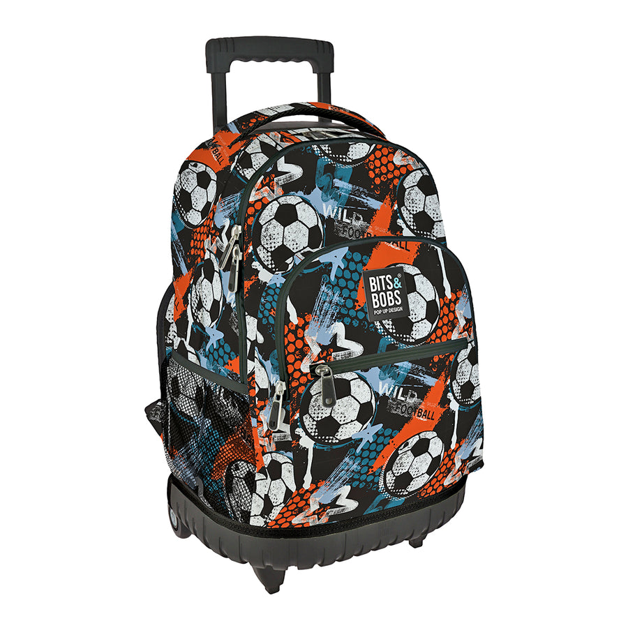 Grafoplás Design - Mochila Escolar 3 Cremalleras y Carrito Integrado. Acolchada. Wild Football