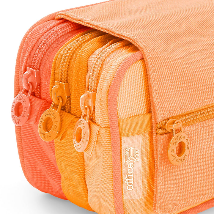 Estuche Escolar Triple Portatodo con Tres Cremalleras "Blush Pastel" Naranja