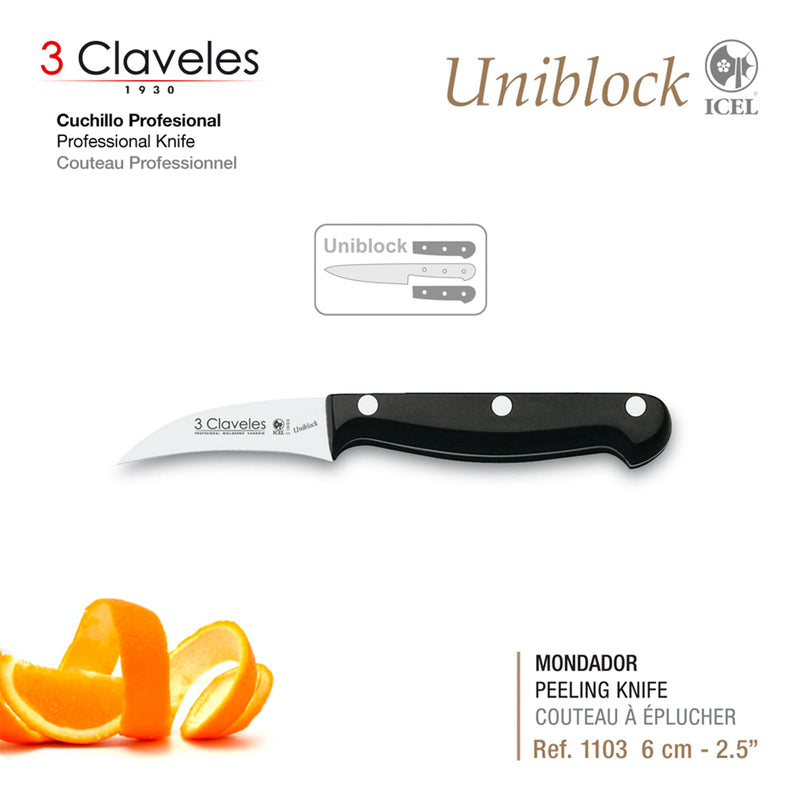 3 Claveles Uniblock - Cuchillo Mondador Profesional 6 cm en Acero Inoxidable
