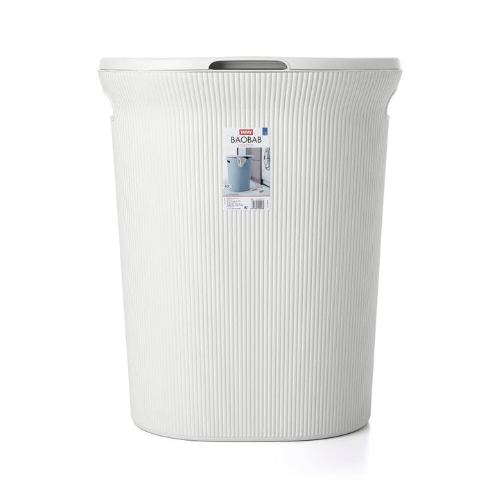 TATAY Baobab - Cesto Ropa Alto para Colada 40L con Tapa. Blanco Pergamon