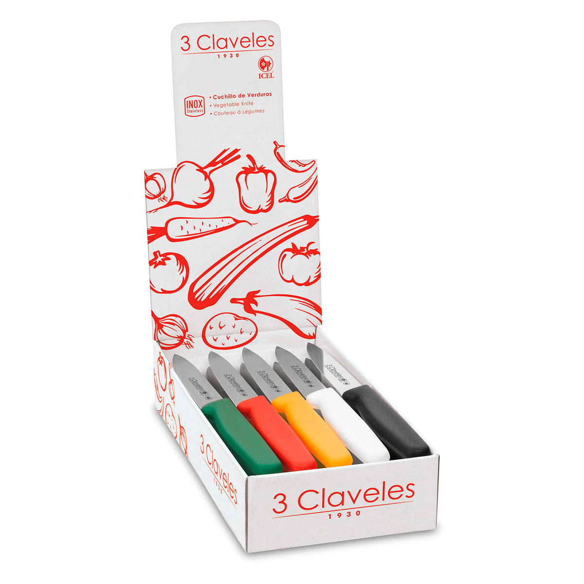 3 Claveles Light - Juego de 3 Cuchillos de Verduras 10 cm Acero Inoxidable Color Surtido