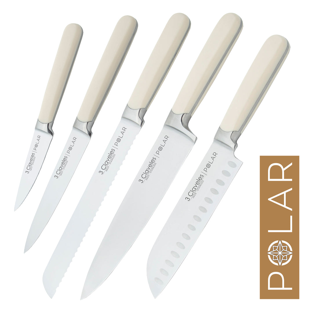 3 Claveles Polar - Cuchillo Santoku Profesional 17.5 cm Acero Forjado y Mango en ABS