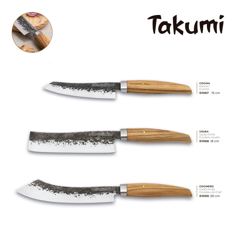 3 Claveles Takumi - Juego de 3 Cuchillos Profesionales con Acabado Forjado Martilleado