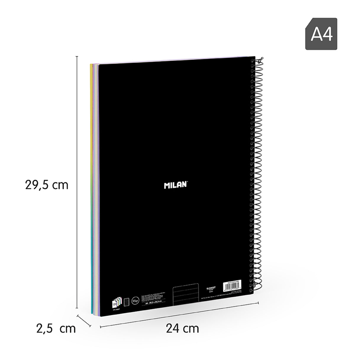 MILAN Sunset - Pack 3 Cuadernos A4 Espiral y Tapa Dura. Papel Pautado 120 Hojas 95gr