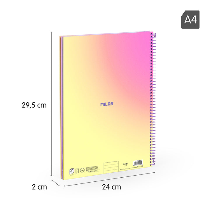 MILAN Sunset - Pack 3 Cuadernos A4 Espiral y Tapa Dura. Papel Pautado 90 Hojas 95gr Amarillo