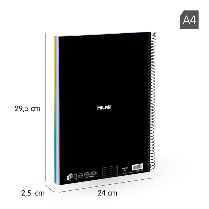 MILAN Sunset - Pack 3 Cuadernos A4 Espiral y Tapa Dura. Papel Cuadriculado 90 Hojas 95gr
