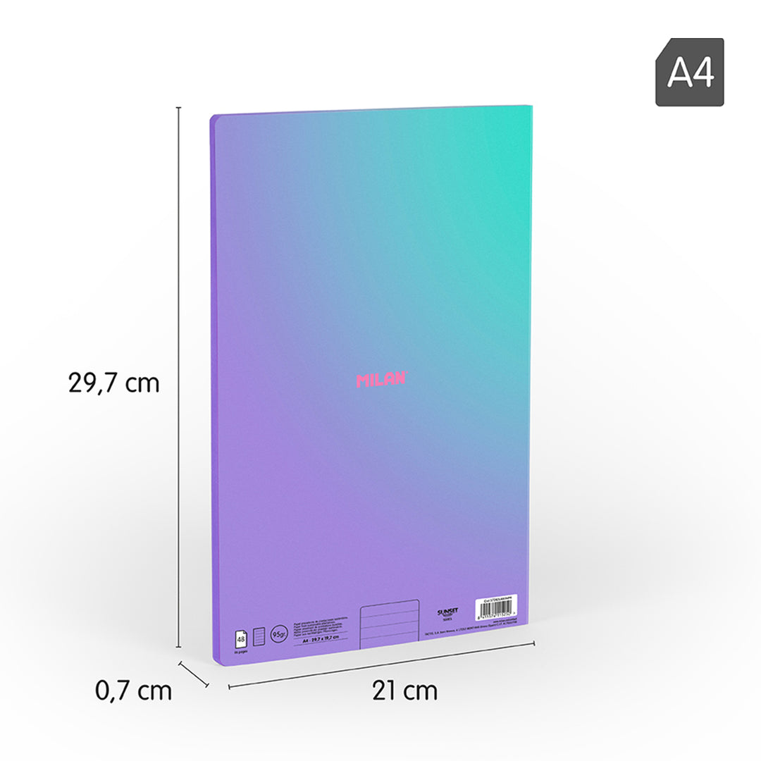MILAN Sunset - Pack 3 Libretas A4 Encoladas. Papel Pautado 48 Hojas 95gr Lila