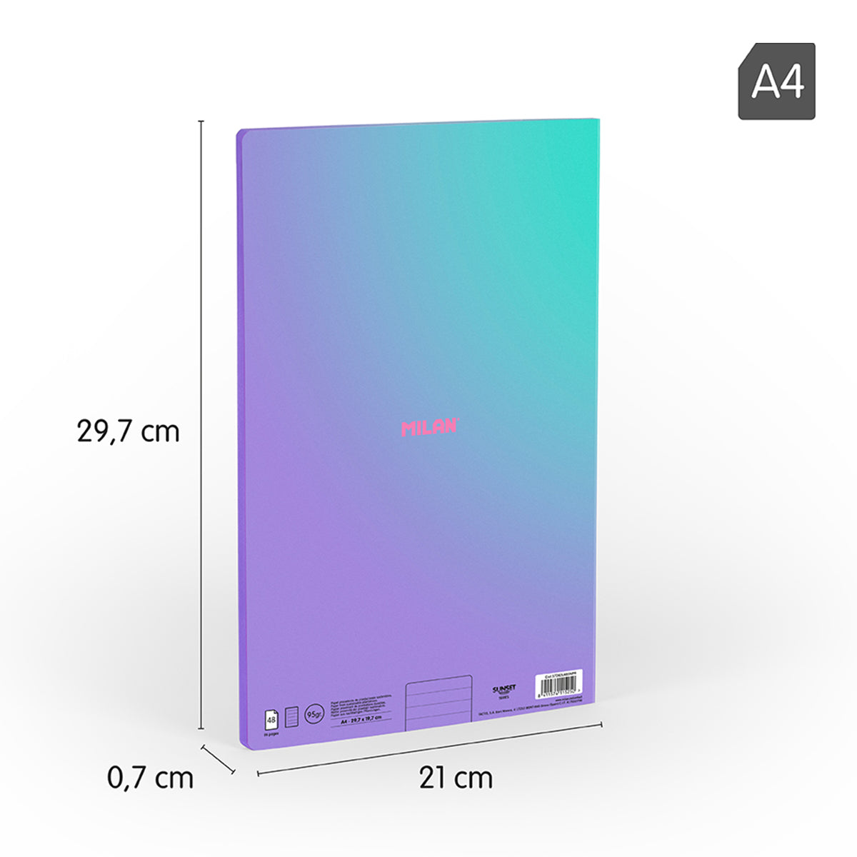 MILAN Sunset - Pack 3 Libretas A4 Encoladas. Papel Pautado 48 Hojas 95gr Lila