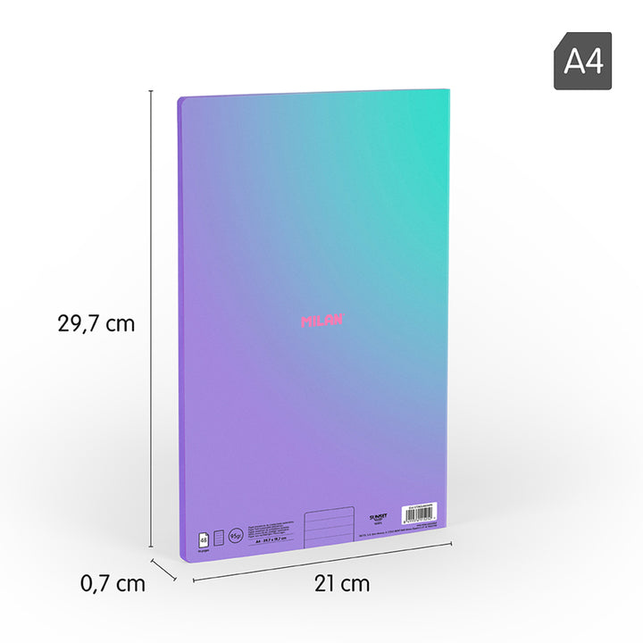 MILAN Sunset - Pack 3 Libretas A4 Encoladas. Papel Pautado 48 Hojas 95gr Lila