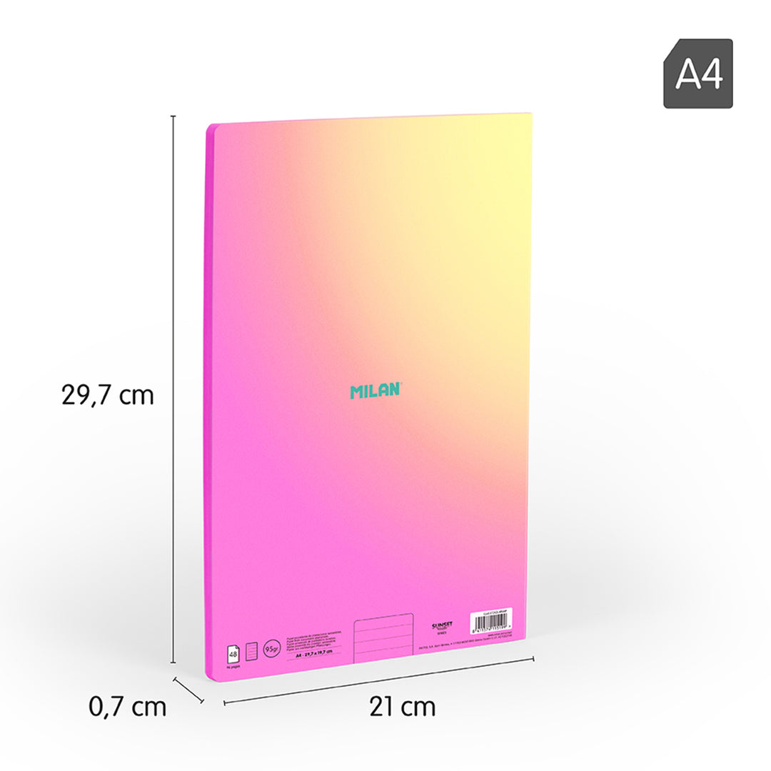 MILAN Sunset - Pack 3 Libretas A4 Encoladas. Papel Pautado 48 Hojas 95gr Rosa
