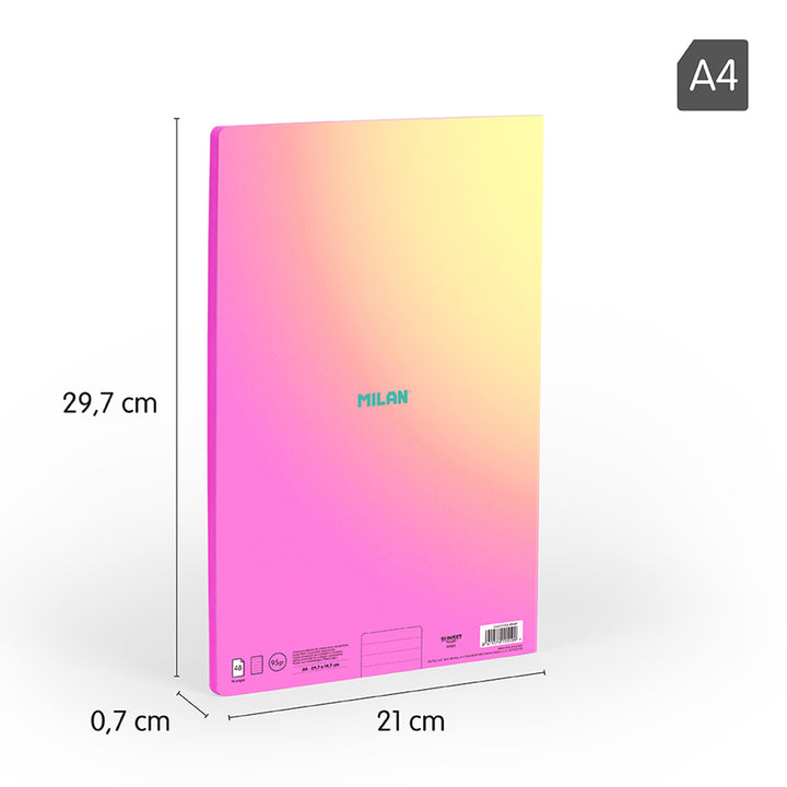 MILAN Sunset - Pack 3 Libretas A4 Encoladas. Papel Pautado 48 Hojas 95gr Rosa