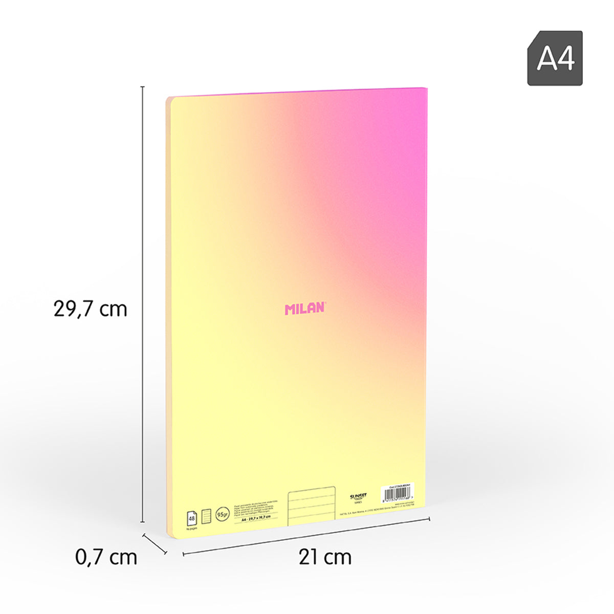 MILAN Sunset - Pack 3 Libretas A4 Encoladas. Papel Pautado 48 Hojas 95gr Amarillo