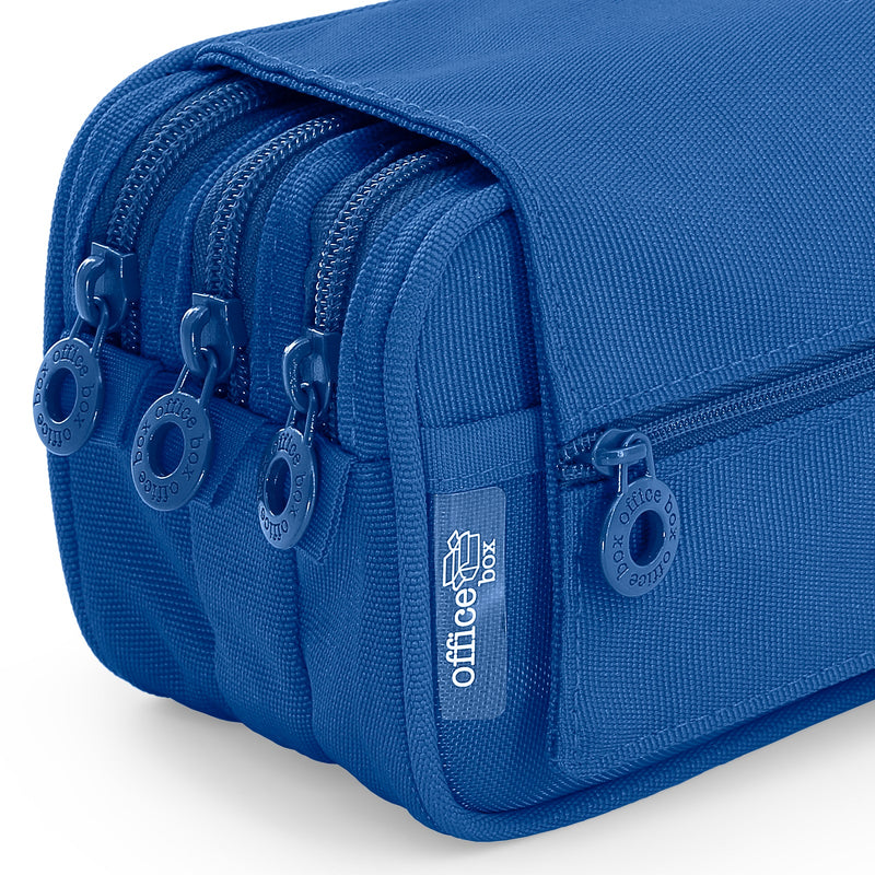 ColePack Pro - Estuche Triple de 3 Cremalleras con Material Escolar Incluido. Azul Oscuro