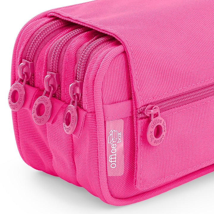 ColePack Pro - Estuche Triple de 3 Cremalleras con Material Escolar Incluido. Fucsia