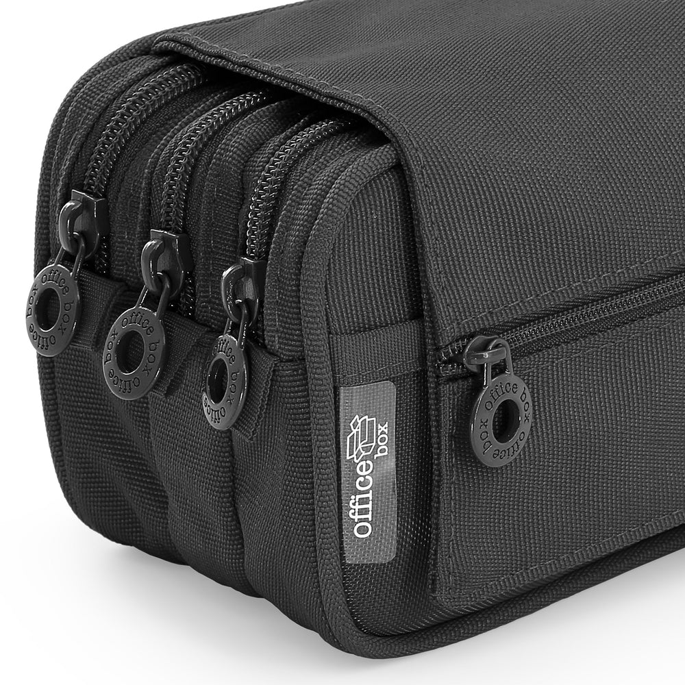 ColePack Pro - Estuche Triple de 3 Cremalleras con Material Escolar Incluido. Negro