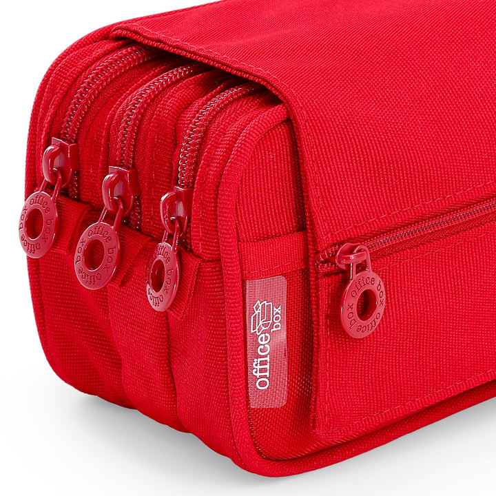 ColePack Pro - Estuche Triple de 3 Cremalleras con Material Escolar Incluido. Rojo