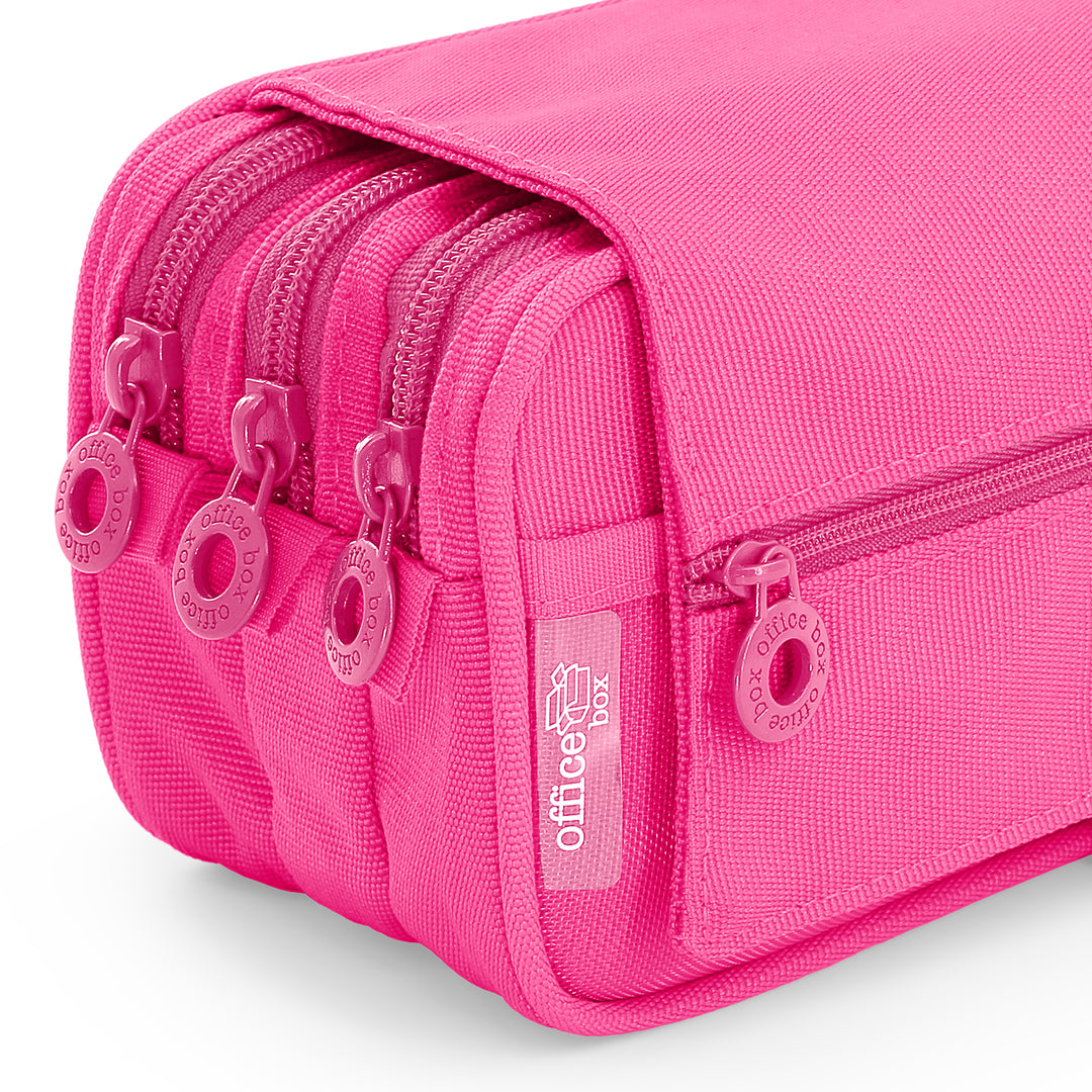 ColePack Eco - Estuche Triple de 3 Cremalleras con Material Escolar Incluido. Fuscia