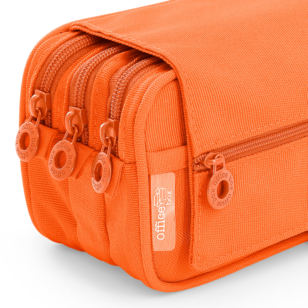 ColePack Eco - Estuche Triple de 3 Cremalleras con Material Escolar Incluido. Naranja