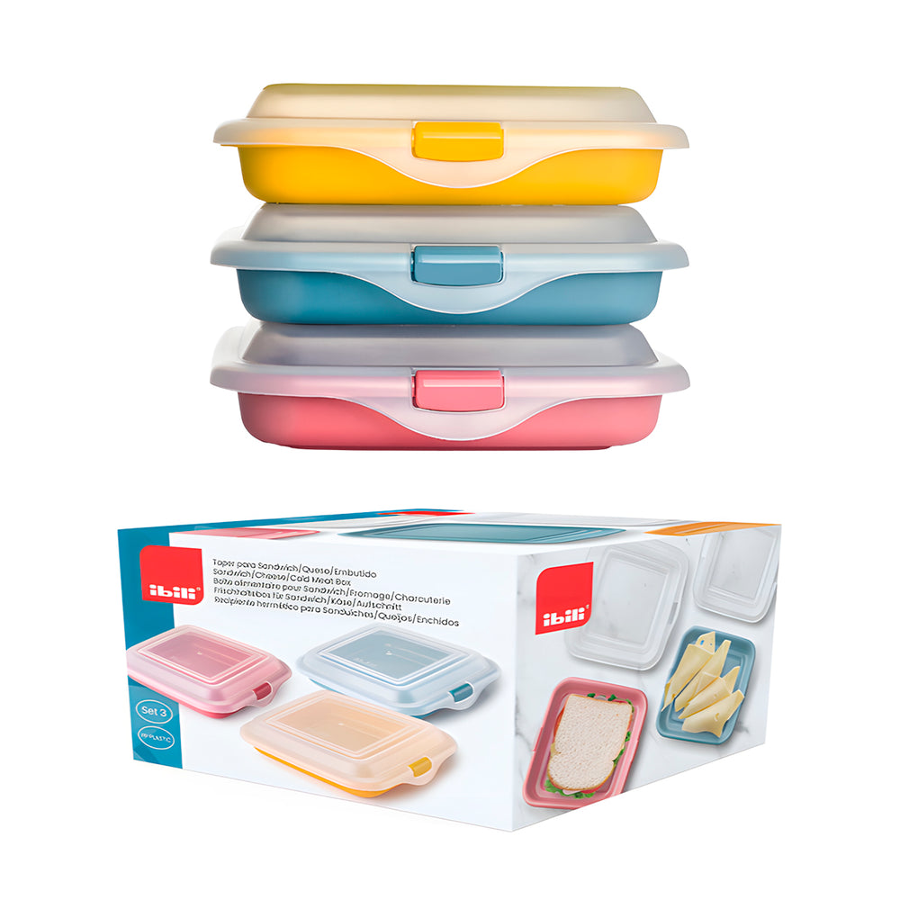 IBILI Deli - Lote de 3 Porta Alimentos para Sándwichs, Embutidos y Quesos. Multicolor