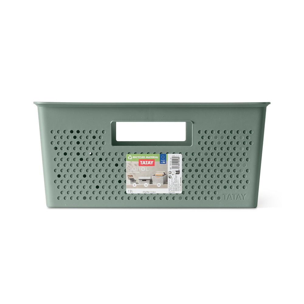 TATAY Bohol - Caja Organizadora Rectangular 12L Plástico Reciclado. Verde Sage