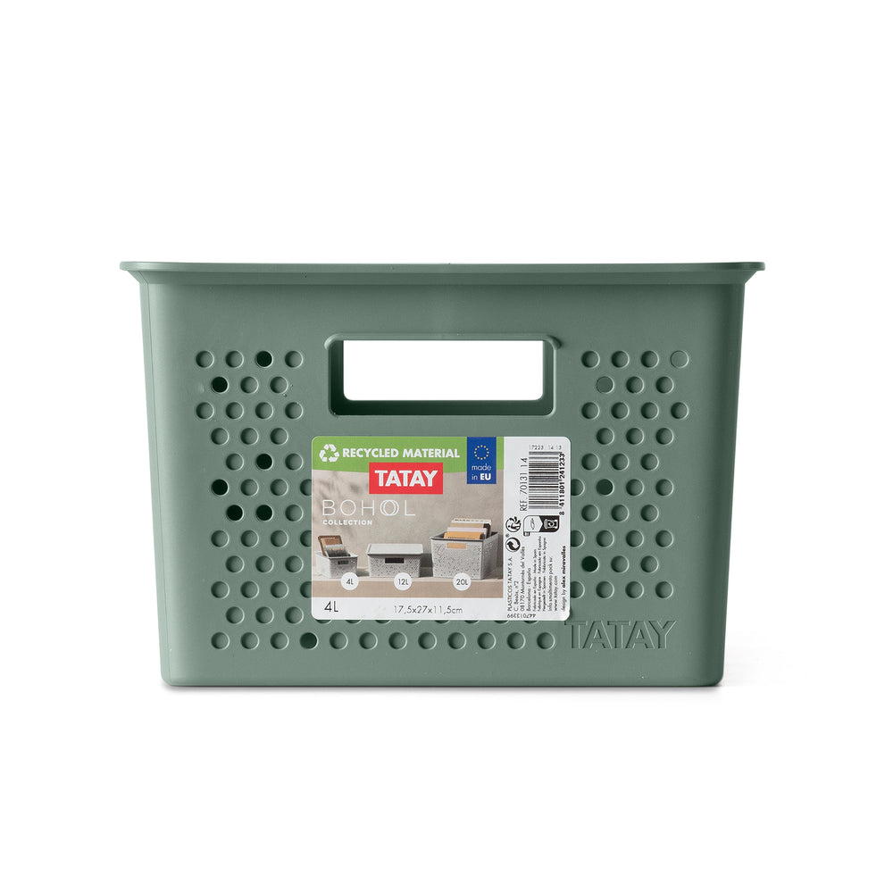 TATAY Bohol - Caja Organizadora Rectangular 4L Plástico Reciclado. Verde Sage