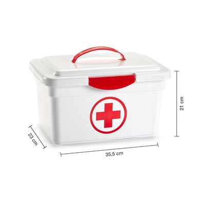 Plastic Forte - Caja Botiquín Multiusos con Asa y Símbolo Cruz Roja. Blanco