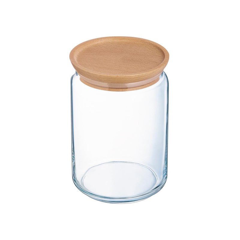 Luminarc Pure Jar - Juego de 2 Botes Redondos de 1L en Vidrio con Tapa de Madera