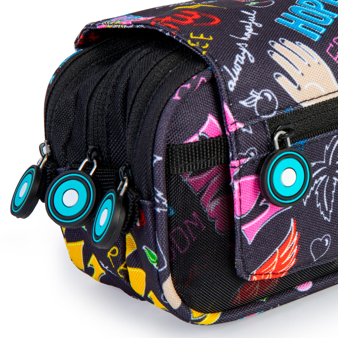 ColePack Design - Estuche Triple de 3 Cremalleras con Material Escolar Incluido. WOW