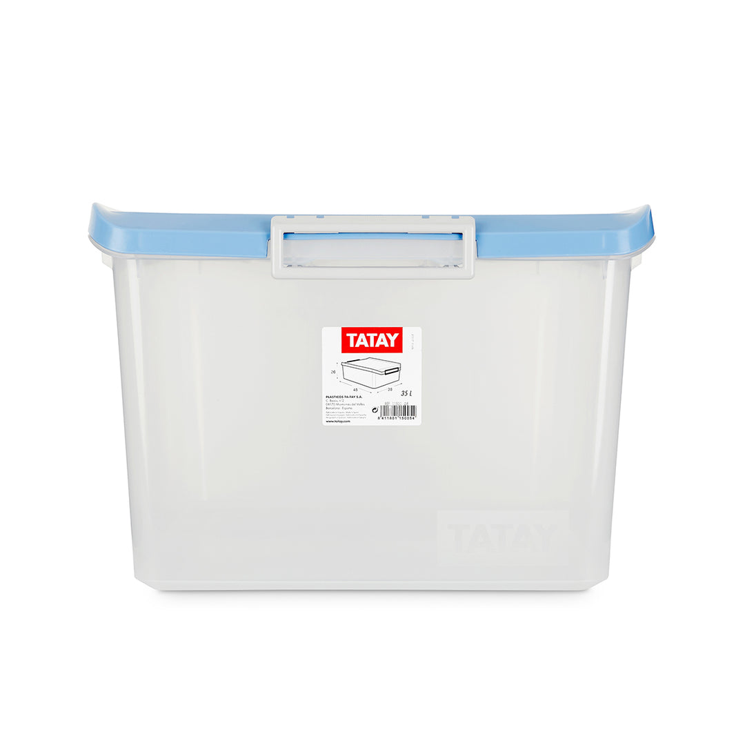 TATAY - Caja de Ordenación Multiusos de 35L con Cierre Hermético y Asas de ABS. Azul Paloma