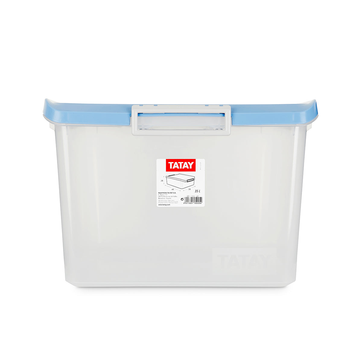TATAY - Caja de Ordenación Multiusos de 35L con Cierre Hermético y Asas de ABS. Azul Paloma