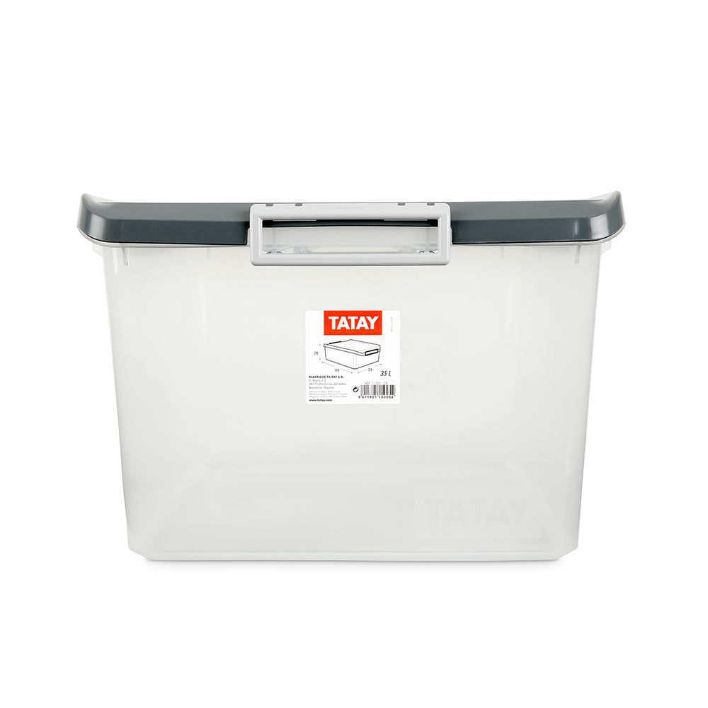 TATAY - Caja de Ordenación Multiusos de 35L con Cierre Hermético y Asas de ABS. Gris