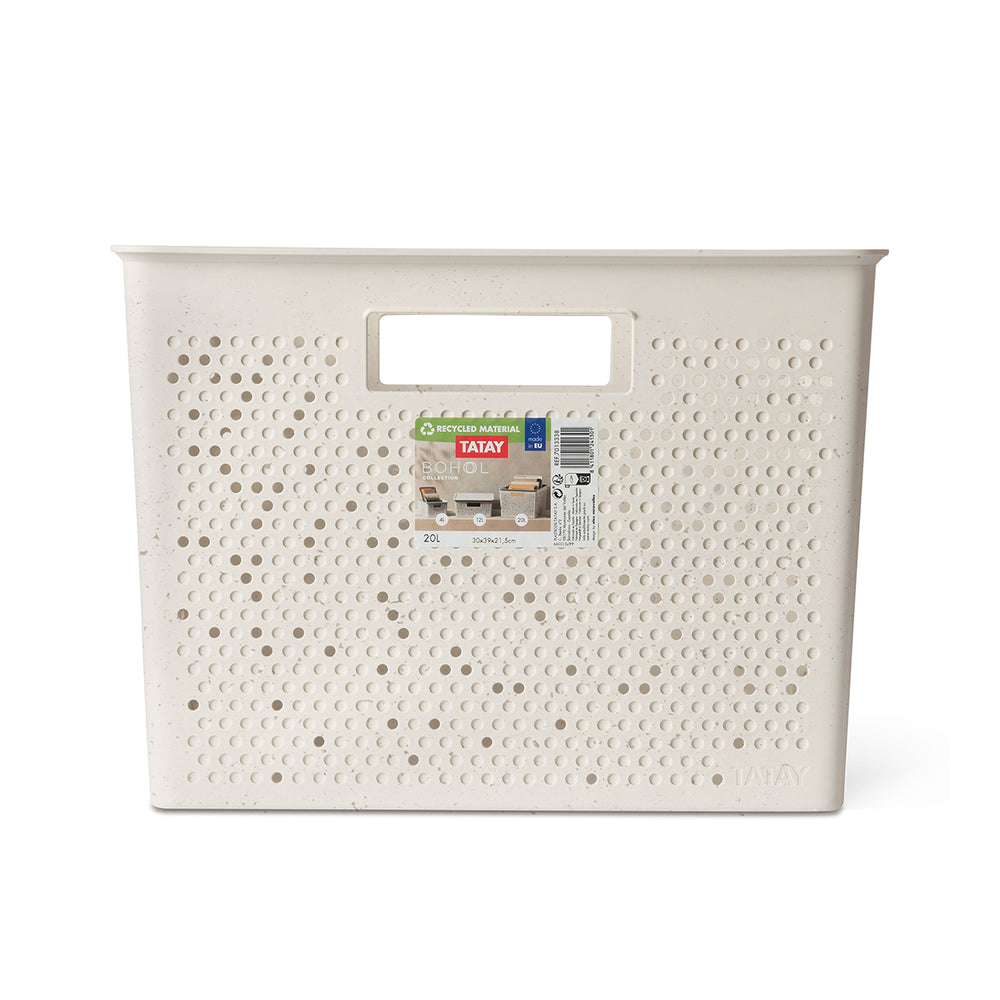 TATAY Bohol - Caja Organizadora Rectangular 20L Plástico Reciclado. EcoHome Beige