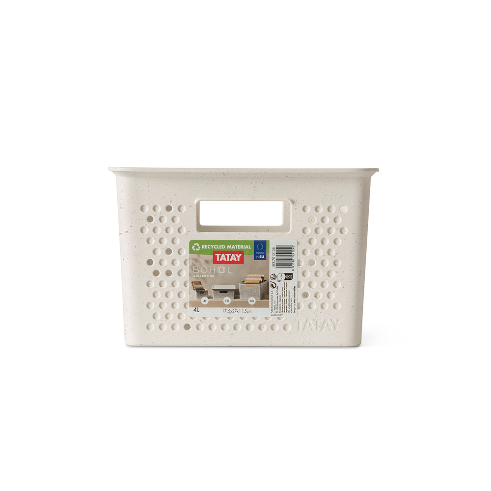 TATAY Bohol - Caja Organizadora Rectangular 4L Plástico Reciclado. Ecohome Beige