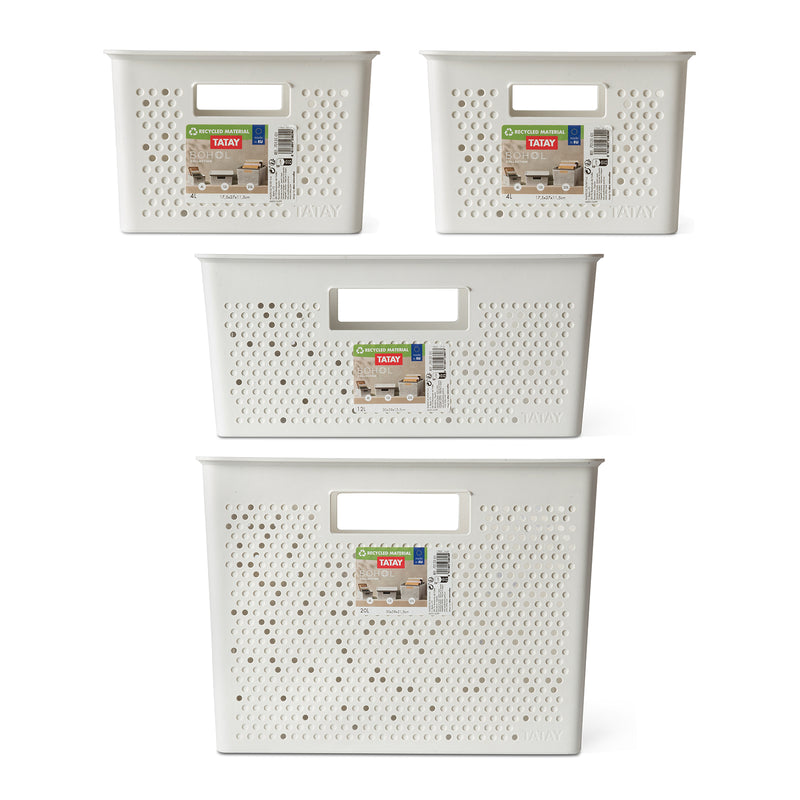 TATAY Bohol - Set 4 Cajas Organizadoras 20L+12L+4L+4L en Plástico Reciclado. Sky White