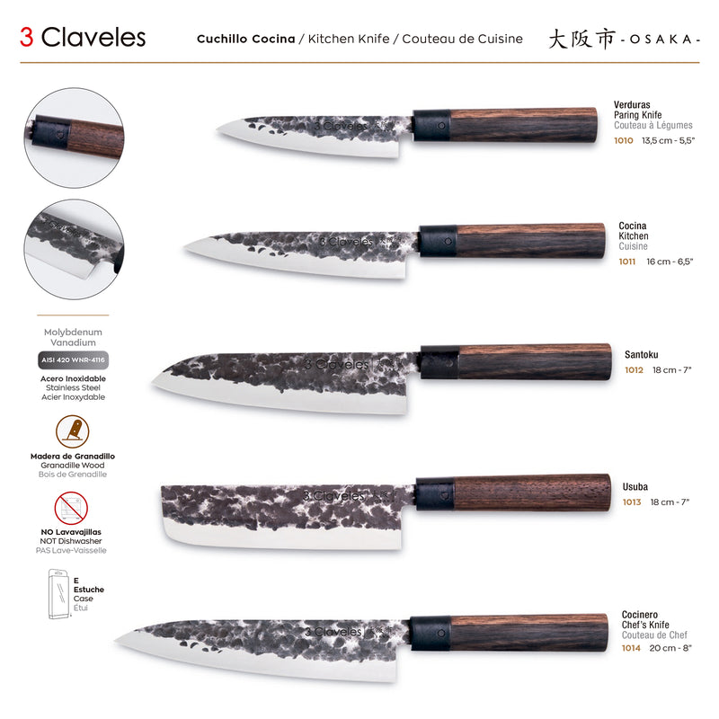 3 Claveles Osaka - Juego Master Plus de 5 Cuchillos de Estilo Asiático Forjados a Mano