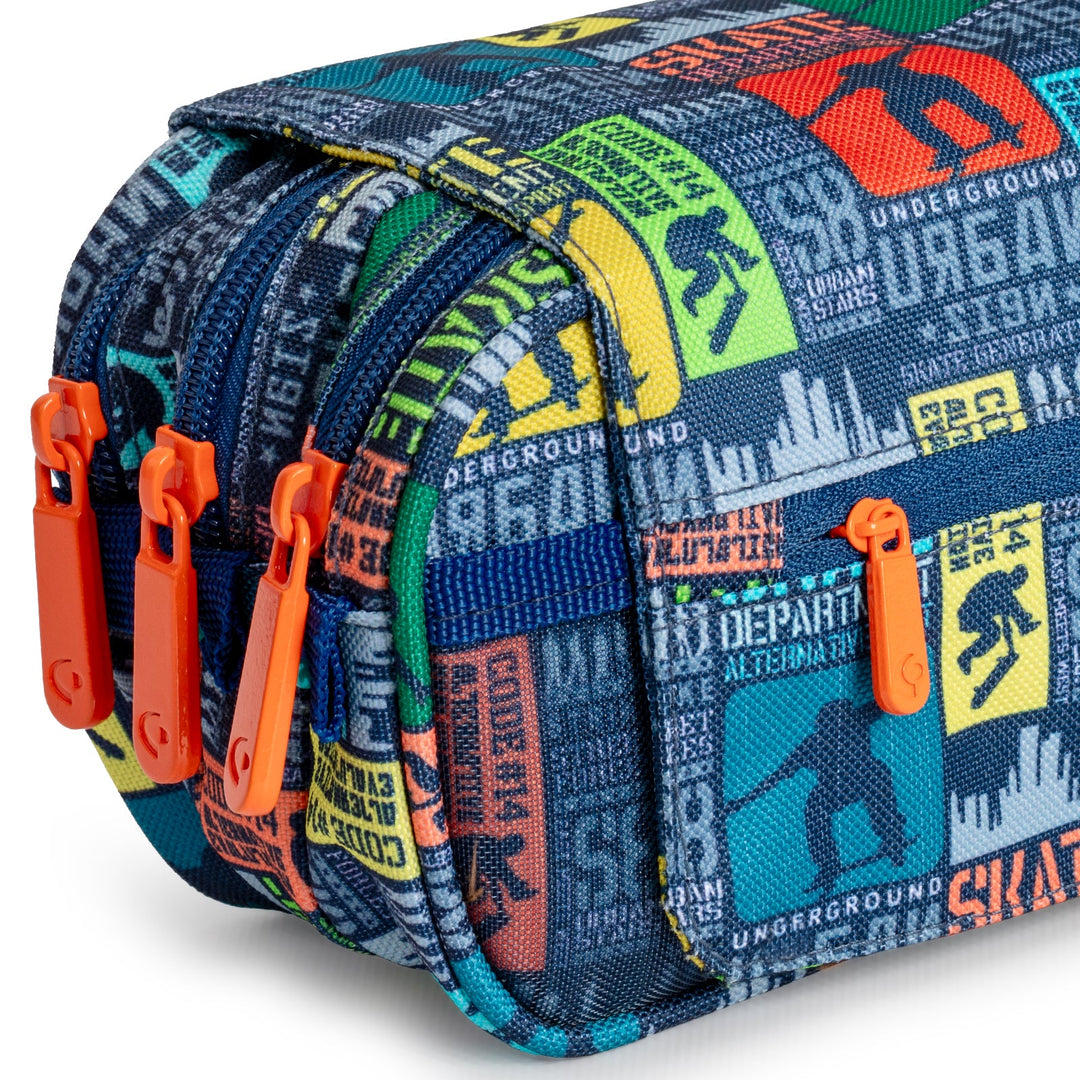 ColePack EcoDes - Estuche Triple de 3 Cremalleras con Material Escolar Incluido. Skate