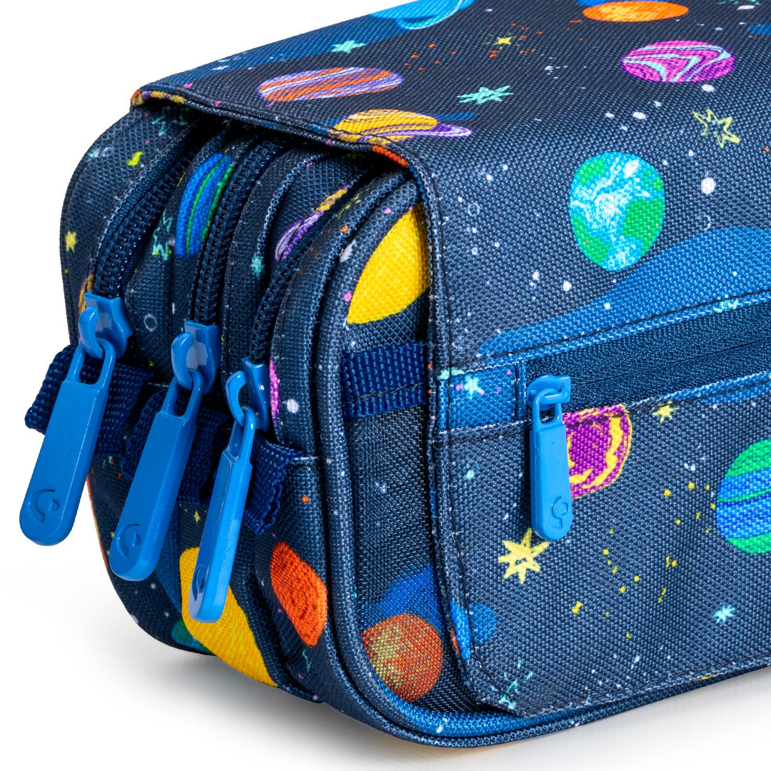 Grafoplás Design - Estuche Portatodo Triple con Solapa para Material Escolar. Space