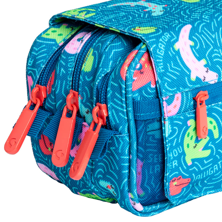 ColePack Design - Estuche Triple de 3 Cremalleras con Material Escolar Incluido. EC Alligator