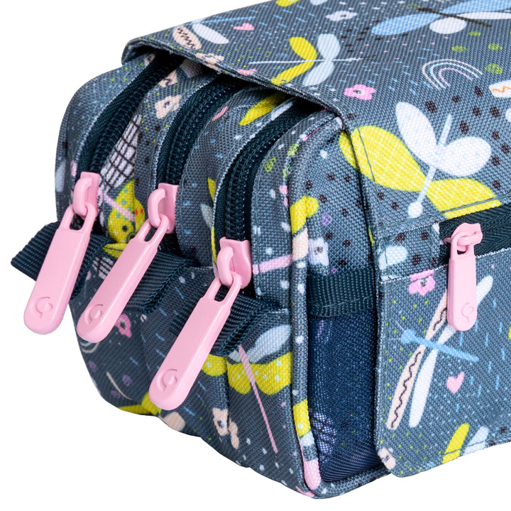 Grafoplás Design - Estuche Portatodo Triple con Solapa para Material Escolar. Dragon Fly