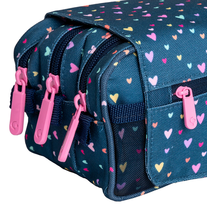 Grafoplás Design - Estuche Portatodo Triple con Solapa para Material Escolar. Hearts