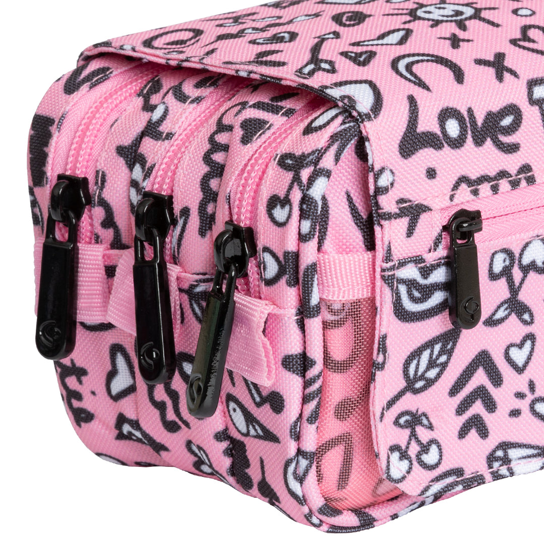 ColePack EcoDes - Estuche Triple de 3 Cremalleras con Material Escolar Incluido. I Love You