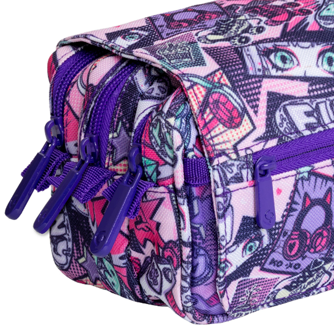 ColePack Design - Estuche Triple de 3 Cremalleras con Material Escolar Incluido. Manga