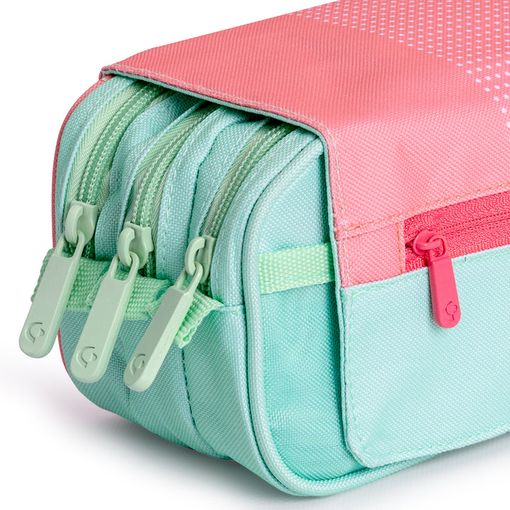 ColePack Kuru24 - Estuche Triple de 3 Cremalleras con Material Escolar Incluido. Rosa