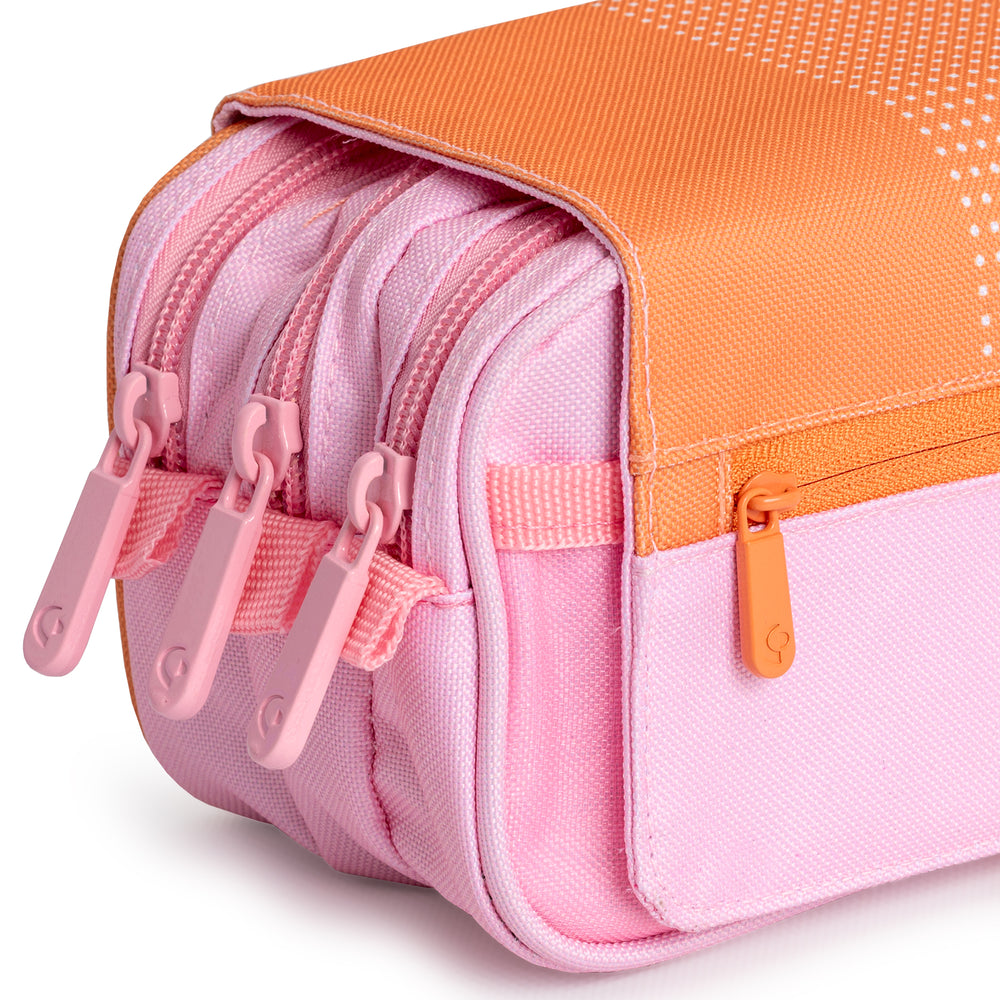 ColePack Kuru24 - Estuche Triple de 3 Cremalleras con Material Escolar Incluido. Naranja