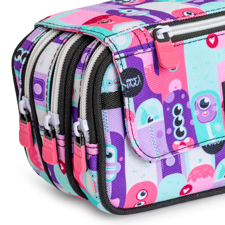 ColePack ECO Milan - Estuche Triple de 3 Cremalleras y Material Escolar Incluido. Aliens
