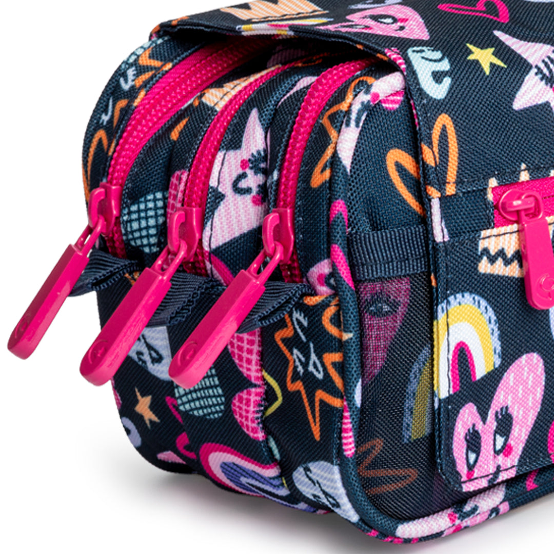 ColePack Design - Estuche Triple de 3 Cremalleras con Material Escolar Incluido. Cute