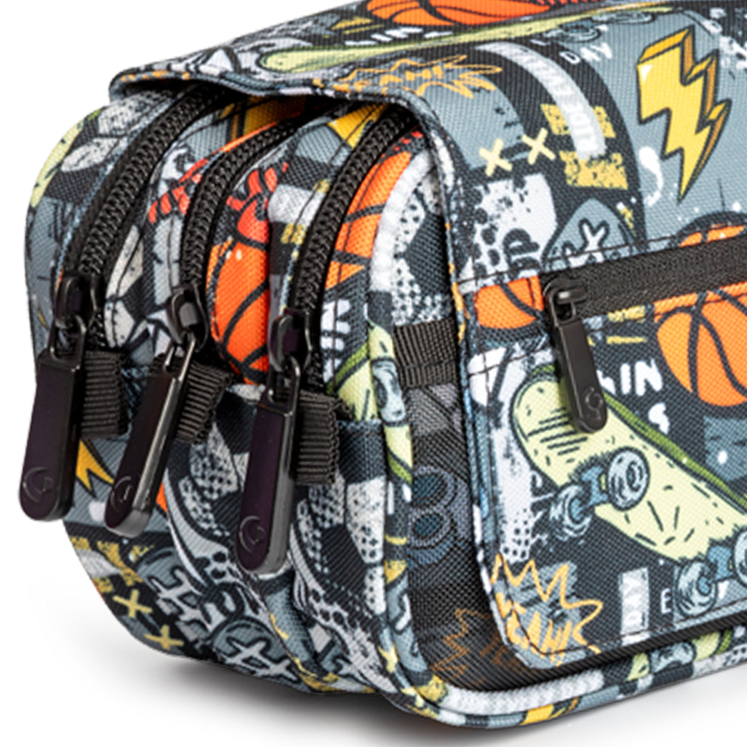 ColePack Design - Estuche Triple de 3 Cremalleras con Material Escolar Incluido. Free Sport