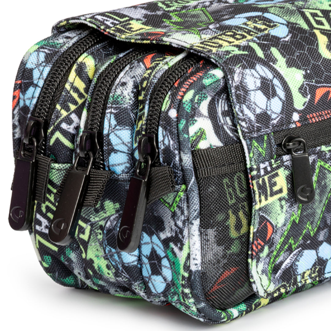ColePack EcoDes - Estuche Triple de 3 Cremalleras con Material Escolar Incluido. Goal Time