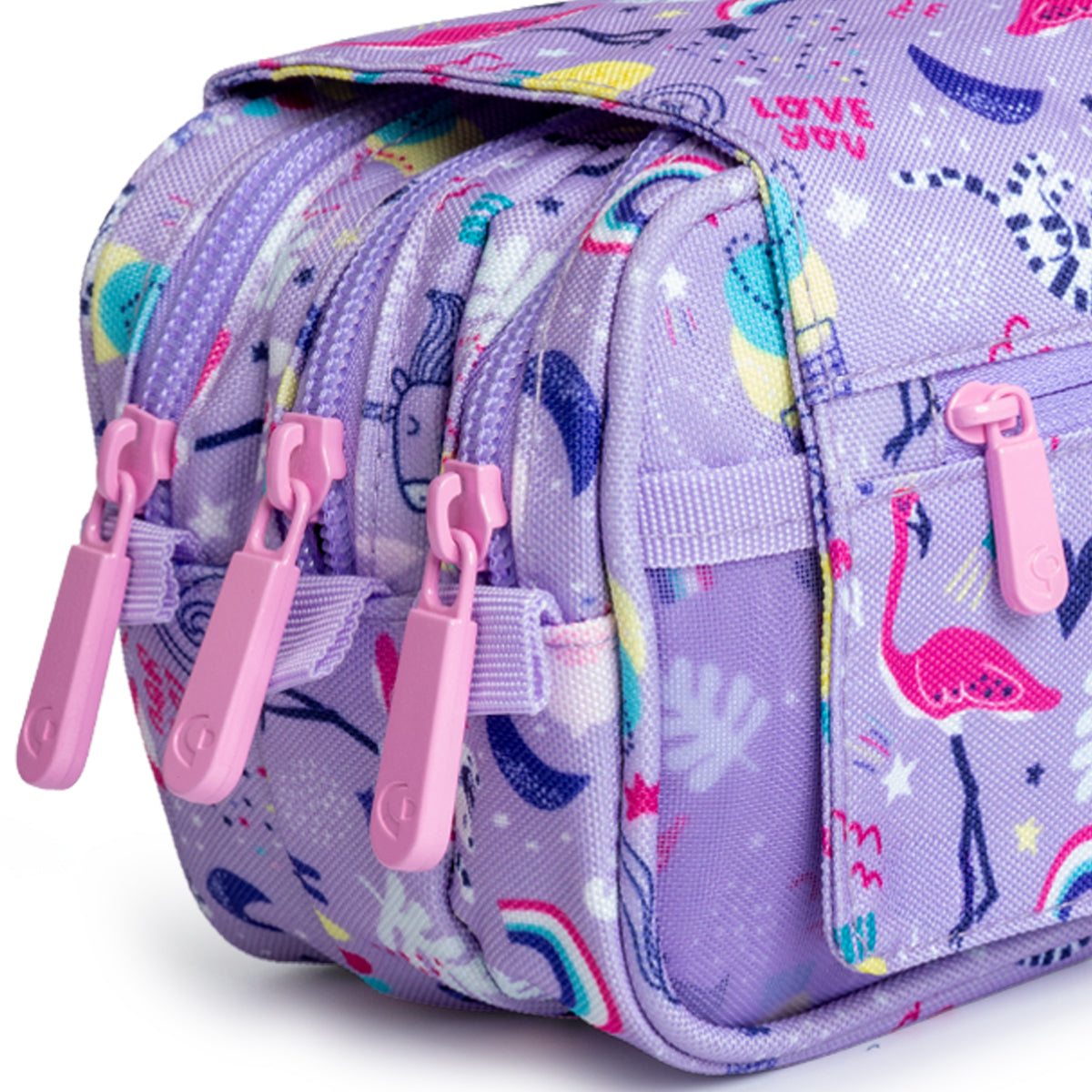 ColePack EcoDes - Estuche Triple de 3 Cremalleras con Material Escolar Incluido. Happy